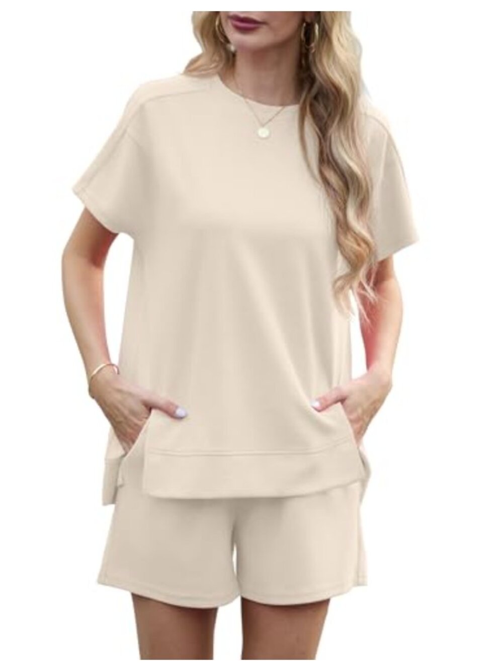 2 Piece Short Set Women Short Sleeve Top Elastic Waist Shorts Lounge Set